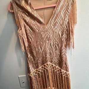 Elegant Sequin Fringe Midi Dress - Gold